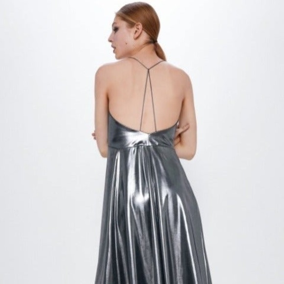 Zara Metallic Slip Spaghetti Straps Dress NWT - Picture 9 of 11